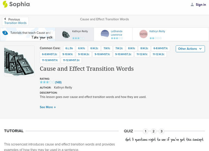 Sophia: Cause and Effect Transition Words Instructional Video Sophia: Cause and Effect Transition Words Instructional Video