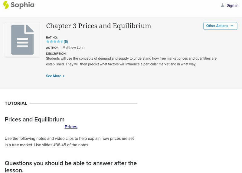 Sophia: Prices and Equilibrium Unit Plan Sophia: Prices and Equilibrium Unit Plan