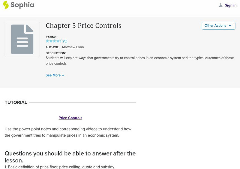 Sophia: Price Controls Unit Plan Sophia: Price Controls Unit Plan
