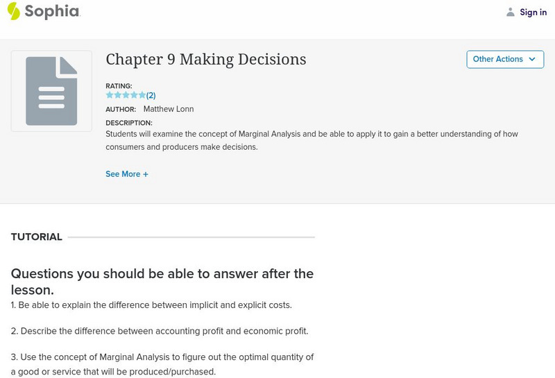 Sophia: Making Decisions Activity Sophia: Making Decisions Activity