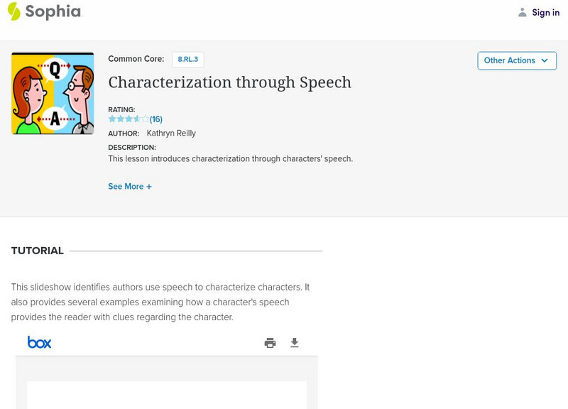 Sophia: Characterization Through Speech PPT Sophia: Characterization Through Speech PPT