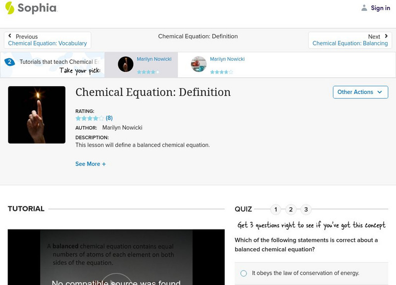 Sophia: Chemical Equation: Definition Instructional Video