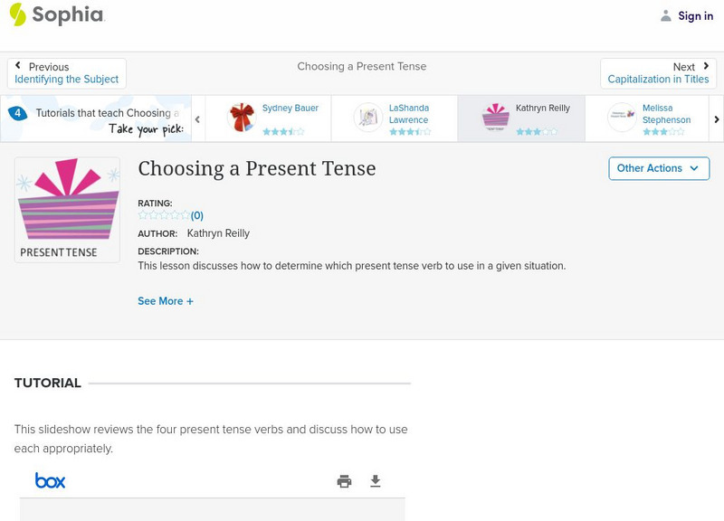 Sophia: Choosing a Present Tense Unit Plan Sophia: Choosing a Present Tense Unit Plan