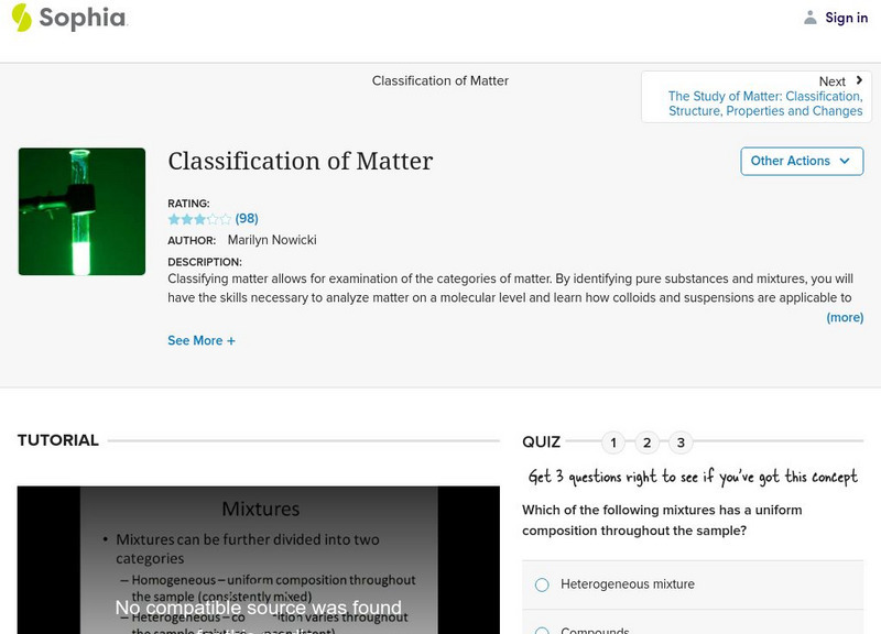 Sophia: Science Tutorials: Classification of Matter Instructional Video Sophia: Science Tutorials: Classification of Matter Instructional Video