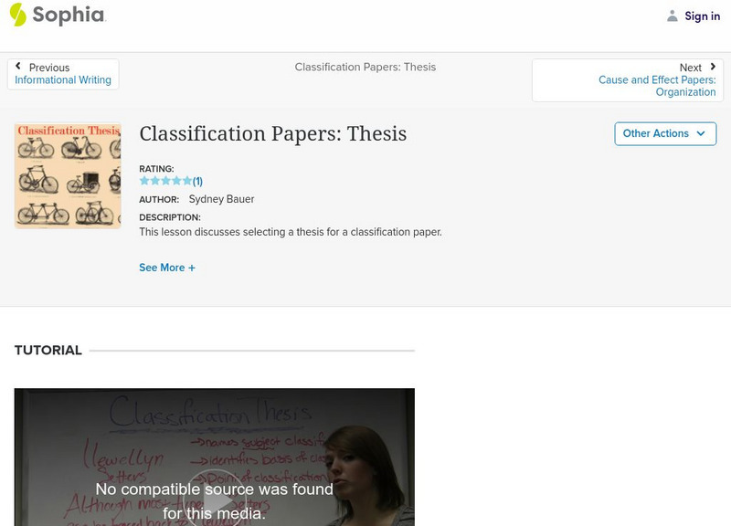 Sophia: Classification Papers: Thesis Instructional Video