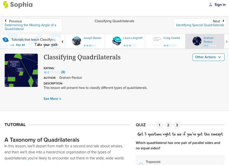 Sophia: Classifying Quadrilaterals Instructional Video Sophia: Classifying Quadrilaterals Instructional Video