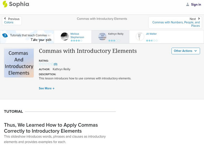 Sophia: Commas With Introductory Elements PPT Sophia: Commas With Introductory Elements PPT