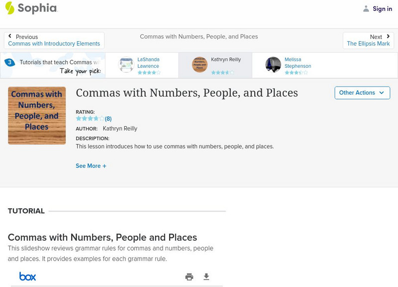 Sophia: Commas With Numbers, People, and Places PPT Sophia: Commas With Numbers, People, and Places PPT
