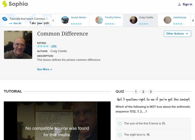 Sophia: Common Difference Instructional Video Sophia: Common Difference Instructional Video