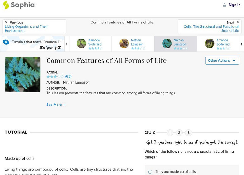 Sophia: Common Features of All Forms of Life Instructional Video Sophia: Common Features of All Forms of Life Instructional Video