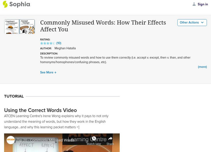 Sophia: Commonly Misused Words: How Their Effects Affect You Unit Plan Sophia: Commonly Misused Words: How Their Effects Affect You Unit Plan