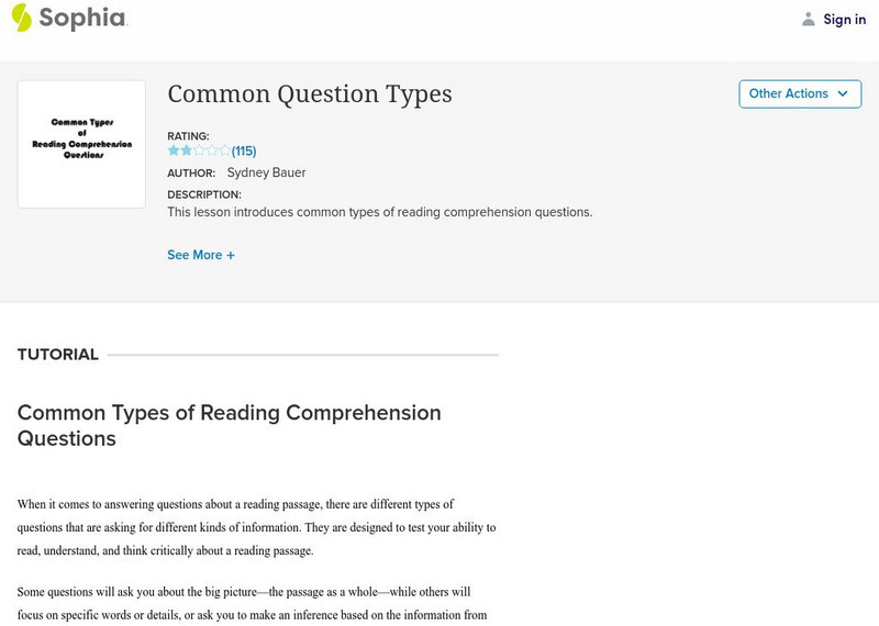Sophia: Common Question Types PPT Sophia: Common Question Types PPT