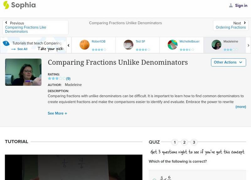 Sophia: Comparing Fractions With Unlike Denominators PPT Sophia: Comparing Fractions With Unlike Denominators PPT