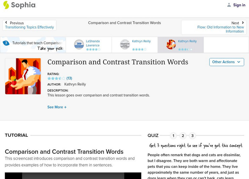 Sophia: Comparison and Contrast Transition Words Instructional Video
