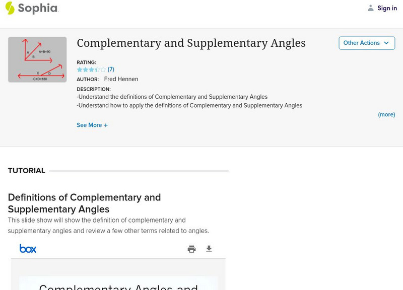 Sophia: Complementary and Supplementary Angles Interactive Sophia: Complementary and Supplementary Angles Interactive