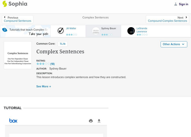 Sophia: Complex Sentences PPT Sophia: Complex Sentences PPT