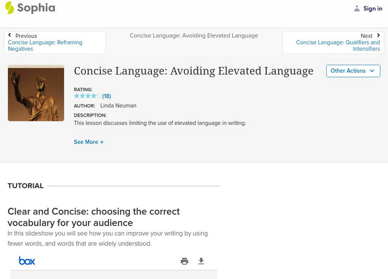 Sophia: Concise Language: Avoiding Elevated Language PPT Sophia: Concise Language: Avoiding Elevated Language PPT