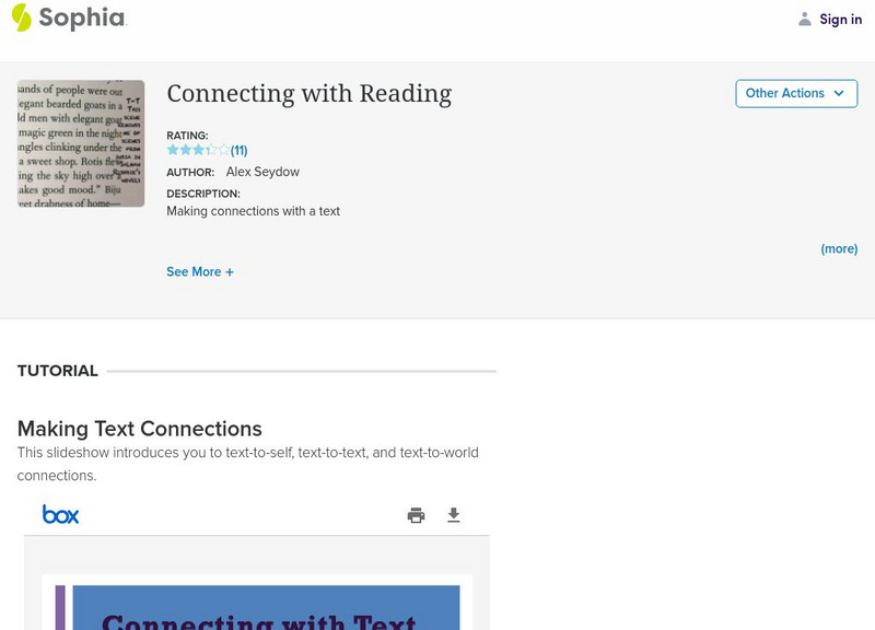Sophia: Connecting With Reading Unit Plan Sophia: Connecting With Reading Unit Plan
