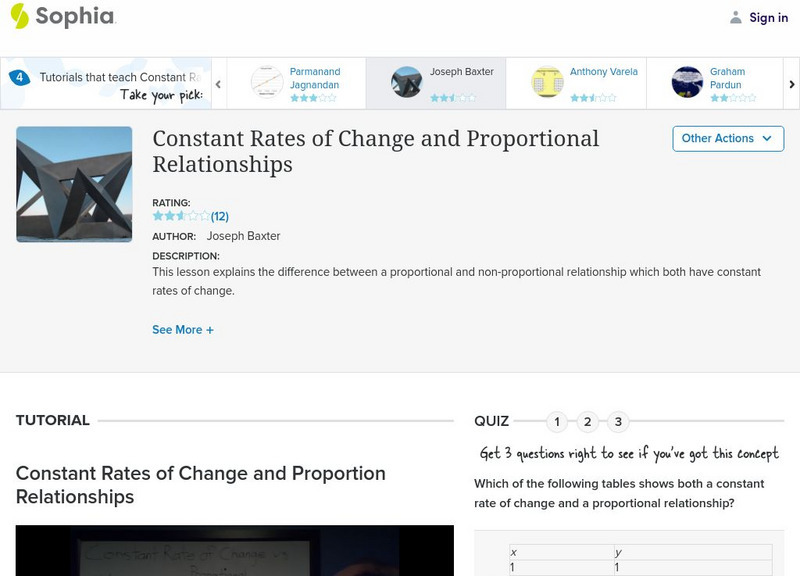 Sophia: Constant Rates of Change and Proportional Relationships Instructional Video Sophia: Constant Rates of Change and Proportional Relationships Instructional Video