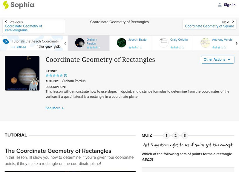 Sophia: Coordinate Geometry of Rectangles Instructional Video Sophia: Coordinate Geometry of Rectangles Instructional Video