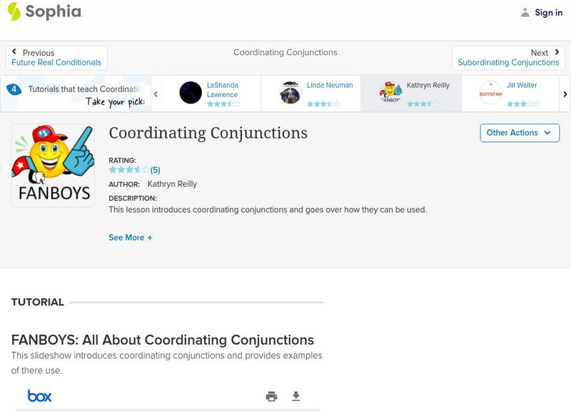 Sophia: Coordinating Conjunctions PPT Sophia: Coordinating Conjunctions PPT