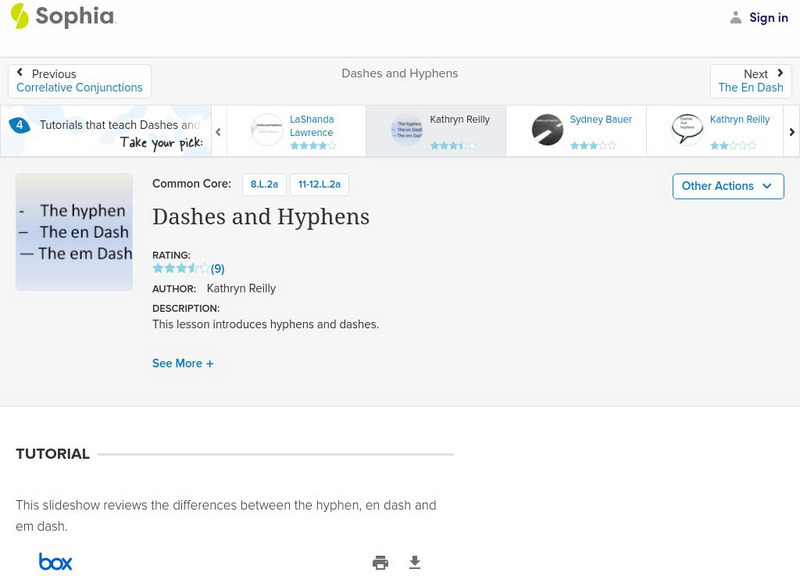 Sophia: Dashes and Hyphens PPT Sophia: Dashes and Hyphens PPT