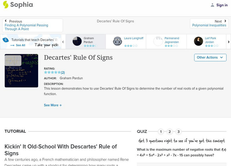 Sophia: Decartes' Rule of Signs Instructional Video Sophia: Decartes' Rule of Signs Instructional Video