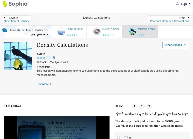 Sophia: Density Calculations Instructional Video Sophia: Density Calculations Instructional Video