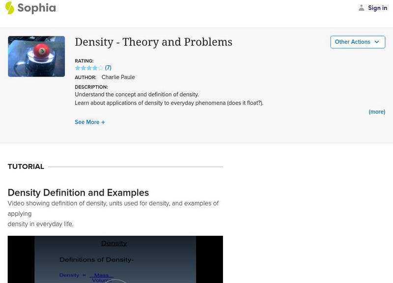 Sophia: Density: Theory and Problems Instructional Video Sophia: Density: Theory and Problems Instructional Video