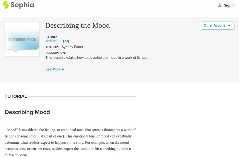 Sophia: Describing the Mood Handout Sophia: Describing the Mood Handout