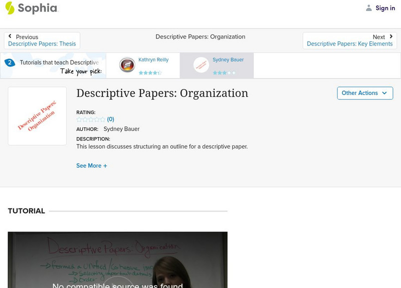 Sophia: Descriptive Papers: Organization Instructional Video Sophia: Descriptive Papers: Organization Instructional Video