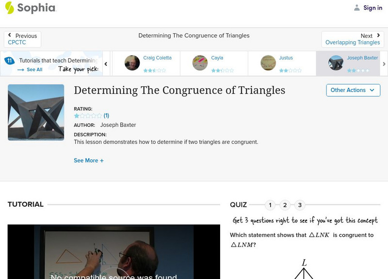 Sophia: Determining the Congruence of Triangles Instructional Video Sophia: Determining the Congruence of Triangles Instructional Video