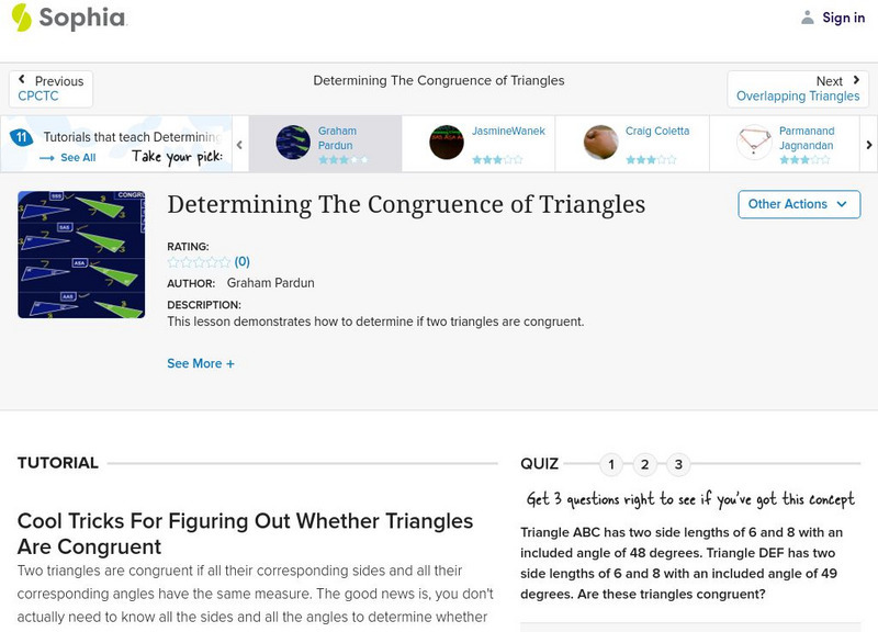 Sophia: Determining the Congruence of Triangles Instructional Video Sophia: Determining the Congruence of Triangles Instructional Video