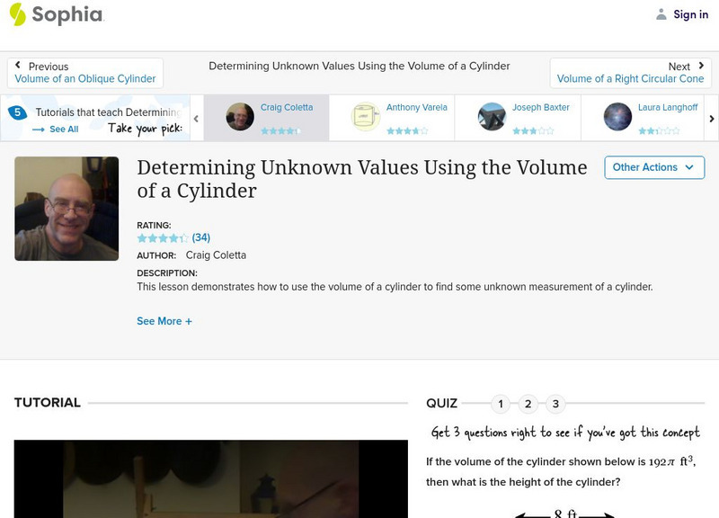 Sophia: Determining Unknown Values Using the Volume of a Cylinder Unit Plan Sophia: Determining Unknown Values Using the Volume of a Cylinder Unit Plan