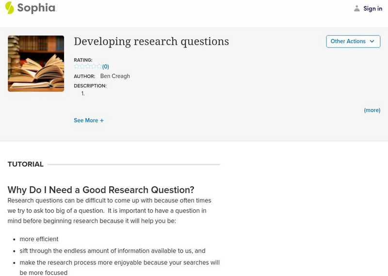 Sophia: Developing Research Questions Instructional Video