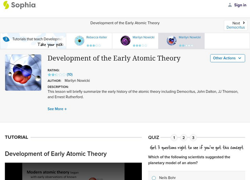 Sophia: Development of the Early Atomic Theory Instructional Video Sophia: Development of the Early Atomic Theory Instructional Video