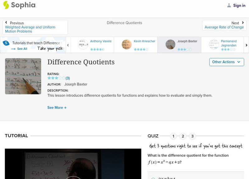 Sophia: Difference Quotients Instructional Video Sophia: Difference Quotients Instructional Video