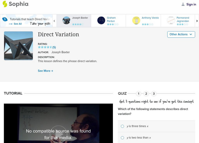 Sophia: Direct Variation Instructional Video Sophia: Direct Variation Instructional Video