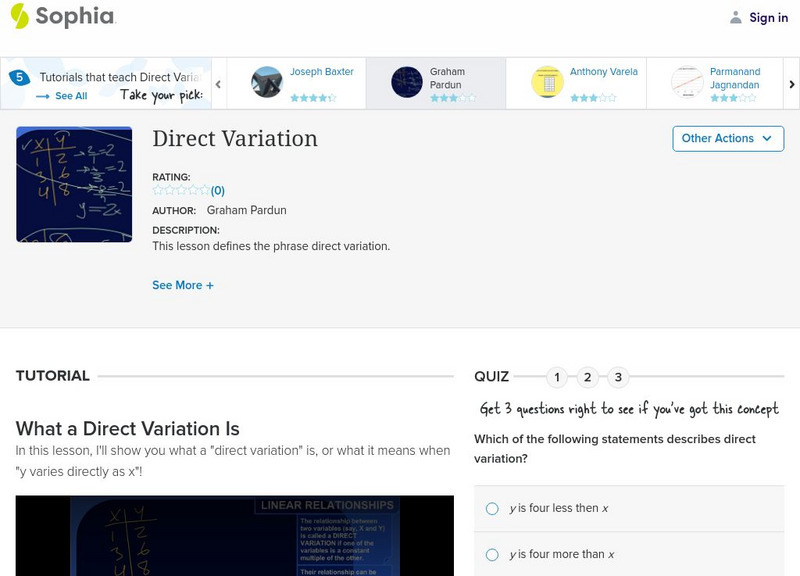 Sophia: Direct Variation Instructional Video Sophia: Direct Variation Instructional Video
