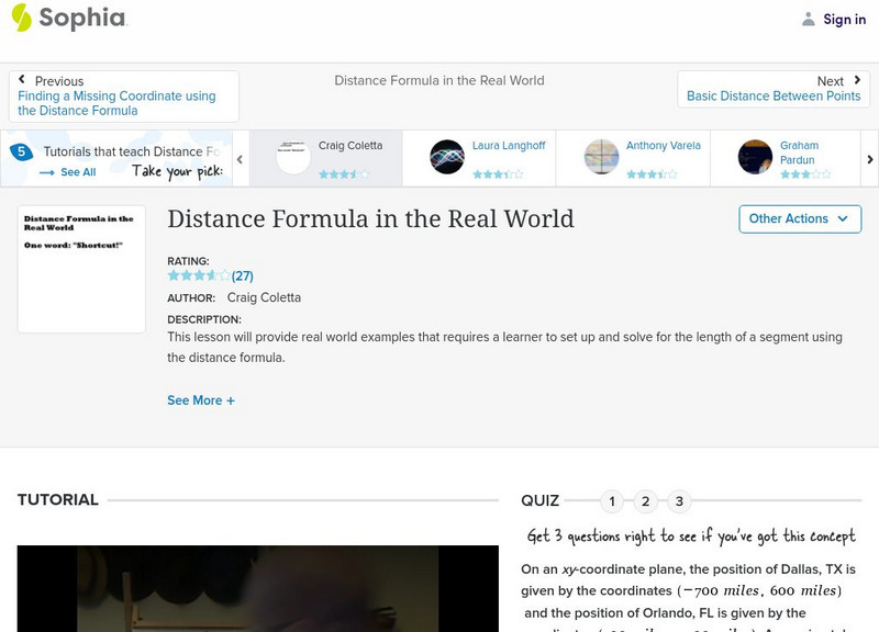 Sophia: Distance Formula in the Real World Instructional Video Sophia: Distance Formula in the Real World Instructional Video