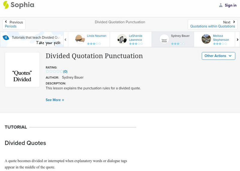 Sophia: Divided Quotation Punctuation Unit Plan Sophia: Divided Quotation Punctuation Unit Plan