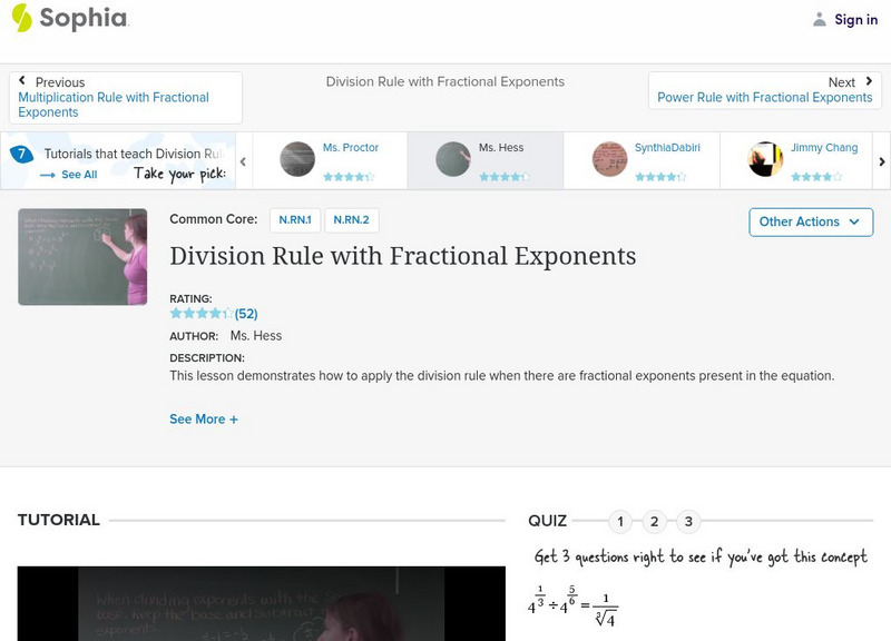 Sophia: Division Rule With Fractional Exponents Instructional Video Sophia: Division Rule With Fractional Exponents Instructional Video