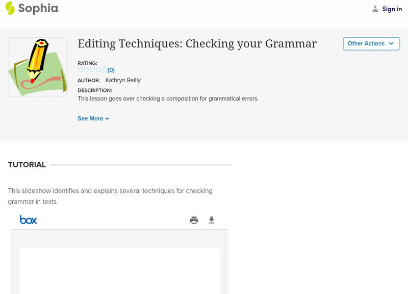 Sophia: Editing Techniques: Checking Your Grammar PPT Sophia: Editing Techniques: Checking Your Grammar PPT