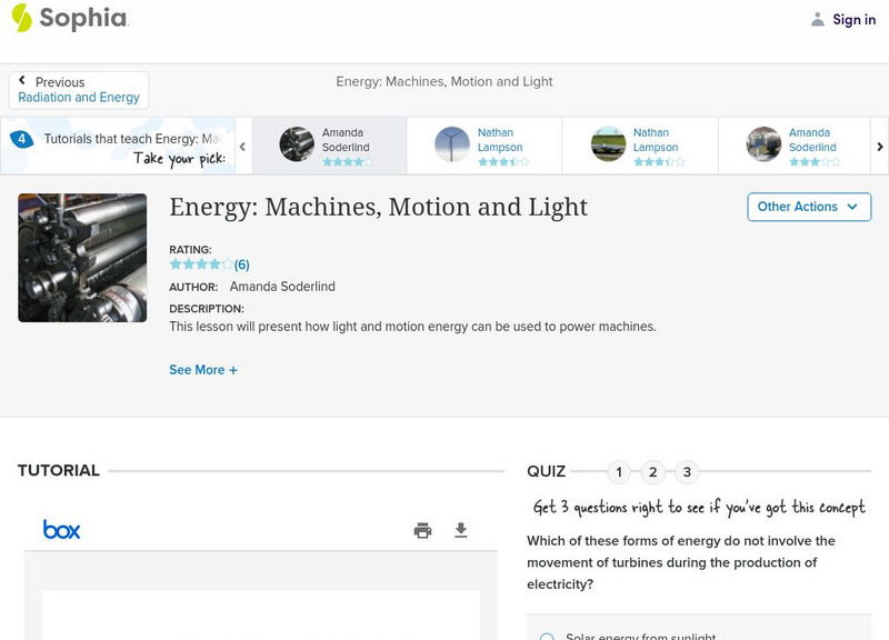 Sophia: Energy: Machines, Motion and Light PPT Sophia: Energy: Machines, Motion and Light PPT
