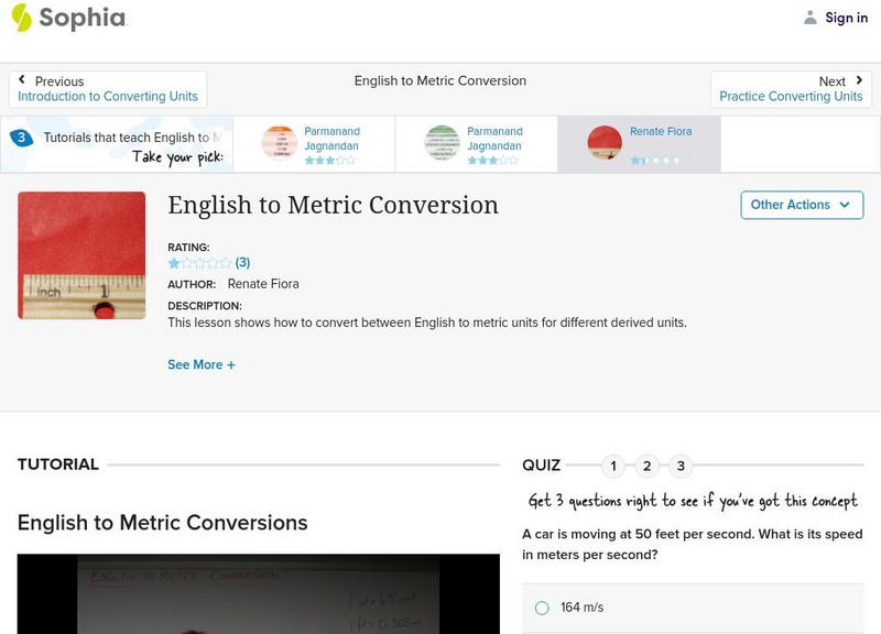 Sophia: English to Metric Conversion Instructional Video Sophia: English to Metric Conversion Instructional Video