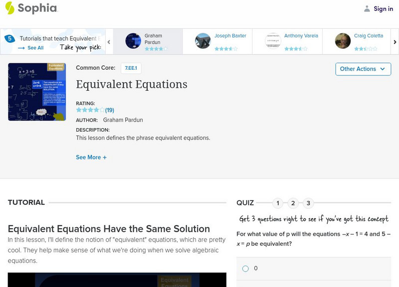 Sophia: Equivalent Equations Instructional Video Sophia: Equivalent Equations Instructional Video