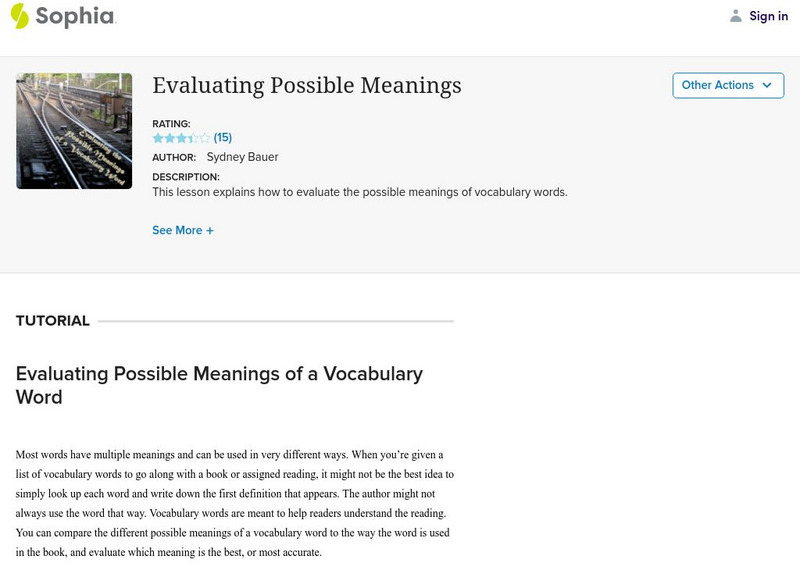 Sophia: Evaluating Possible Meanings Handout Sophia: Evaluating Possible Meanings Handout