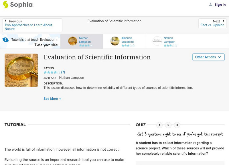 Sophia: Evaluation of Scientific Information Instructional Video Sophia: Evaluation of Scientific Information Instructional Video
