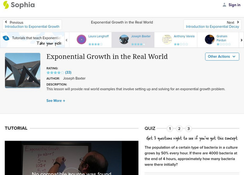 Sophia: Algebra 1: Exponential Growth in the Real World Instructional Video