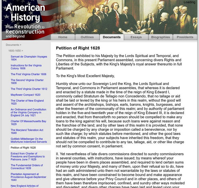 American History: Documents: Petition of Right 1628 Primary